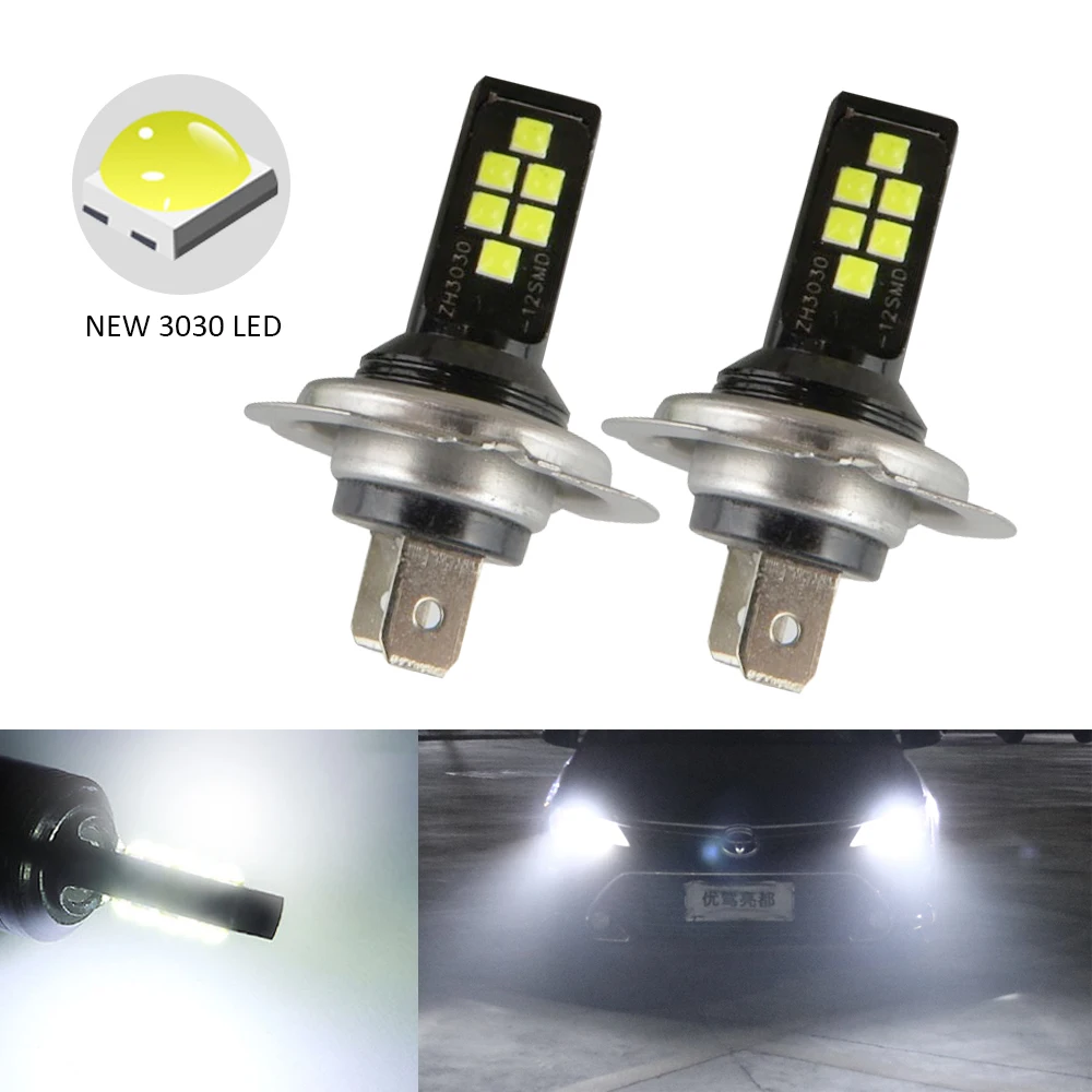 

2PCS H7 LED Car Fog LED Light Bulbs 3030 12 LED Canbus Lamp DRL 12V White Yellow Red Car Driving Running Lamp Auto Led H7 Bulb