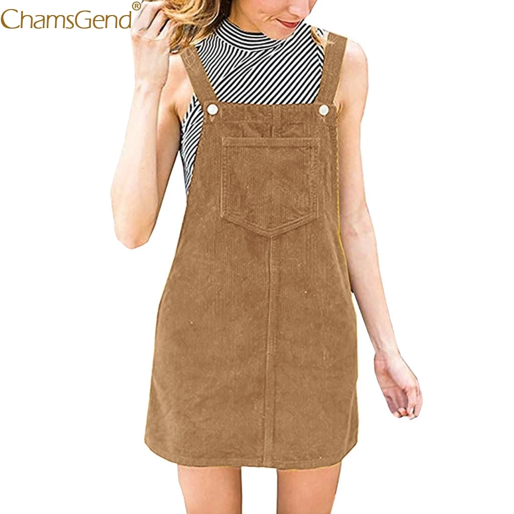

Women Corduroy Straight Dress Women Summer 2019 Plus Size Dress Women Summer Casual Suspender Mini Bib Overall Pocket May