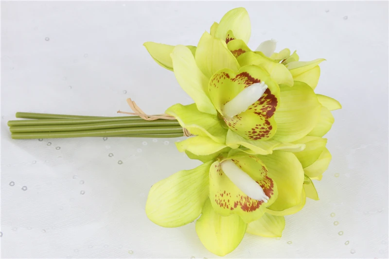 1 Набор, настоящее прикосновение, cymbidium, 6 головок, для украшения стола, цветок, сделай сам, для свадьбы, невесты, ручная работа, цветы, домашний декор, искусственная Орхидея