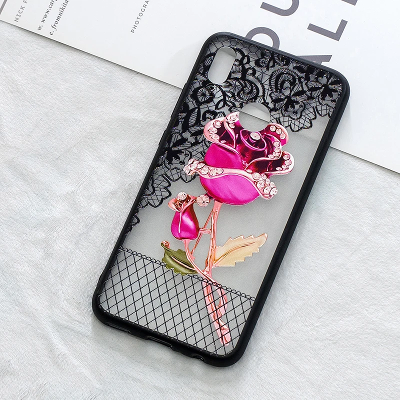 3D цветок цветочный кружево чехол на huawei honor 10 lite чехлы красивый принт пластик