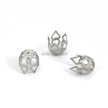 

Wholesale Stainless Steel Filigree Flower Bead Cap Connector Silver tone Stainless Steel Spacer Beads DIY Finding 9x10mm