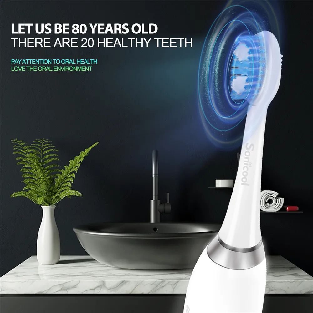 Sonicool 051B Electric Toothbrush USB Rechargeable Ultrasonic Vibrations Tooth Brushes With 4 Pcs DuPont Brush Heads