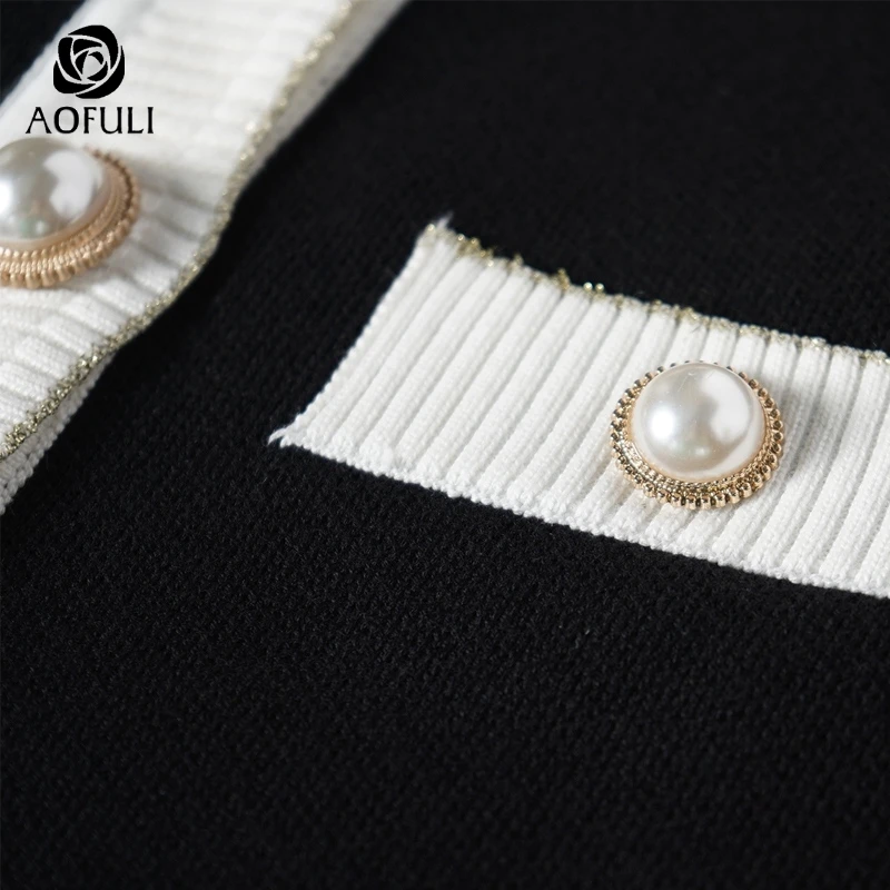 AOFULI L ~ 3xl 4xl 5xl брендовая черная трикотажная куртка женские хлопковые короткие