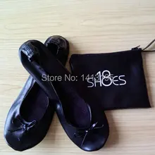 Простой черный roll up рулонные балерина обувь с цвета бантом