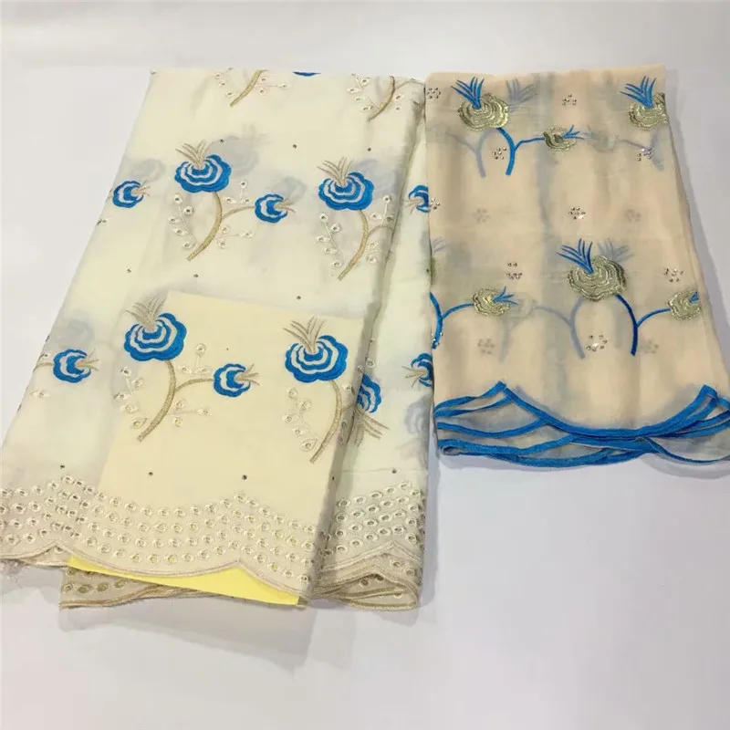 

2018 Bazin Riche Getzner High Quality African Lace Fabric Brode New French Tulle With Stones Embroidery 5+2Yards JJ230-1