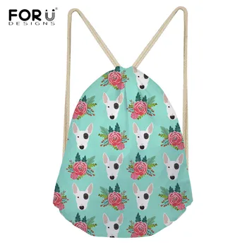 

FORUDESIGNS Cute Bull Terrier Print Canvas Drawstring Bag Multicolors Backpacks Casual Travel Bags Funny Dog Teenagers Mochilas