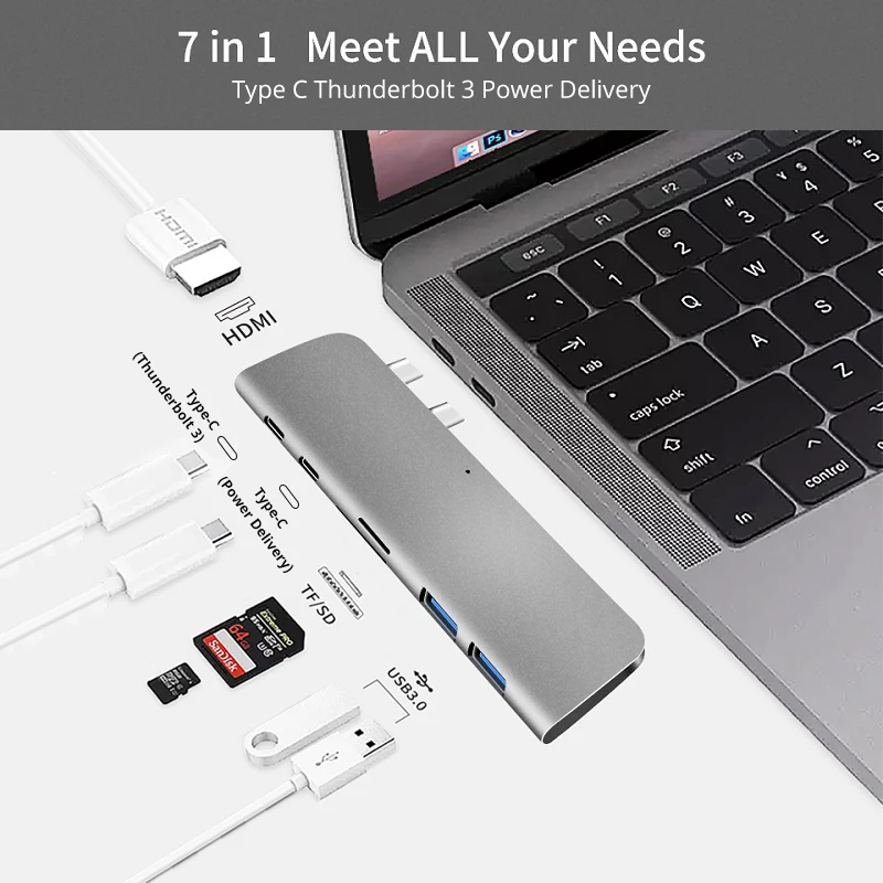 Snowkids USB C док-станция для Macbook Air Зарядное устройство Тип C 2xUSB3. 0 2xusb C HDMI SD TF 7in1 для MacBook Pro Thunderbolt