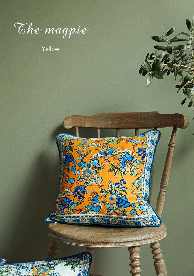 Magpie желтая Цветочная хлопковая льняная наволочка, вставка, свадебный подарок для дома, жаккардовые декоративные подушки для дивана