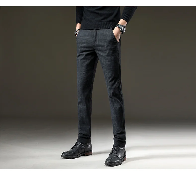 Мужские повседневные брюки высокого качества, брендовые рабочие брюки, Мужская одежда, хлопок, формальные, клетчатые, серые брюки, мужские брюки из матовой ткани, размер 38 40