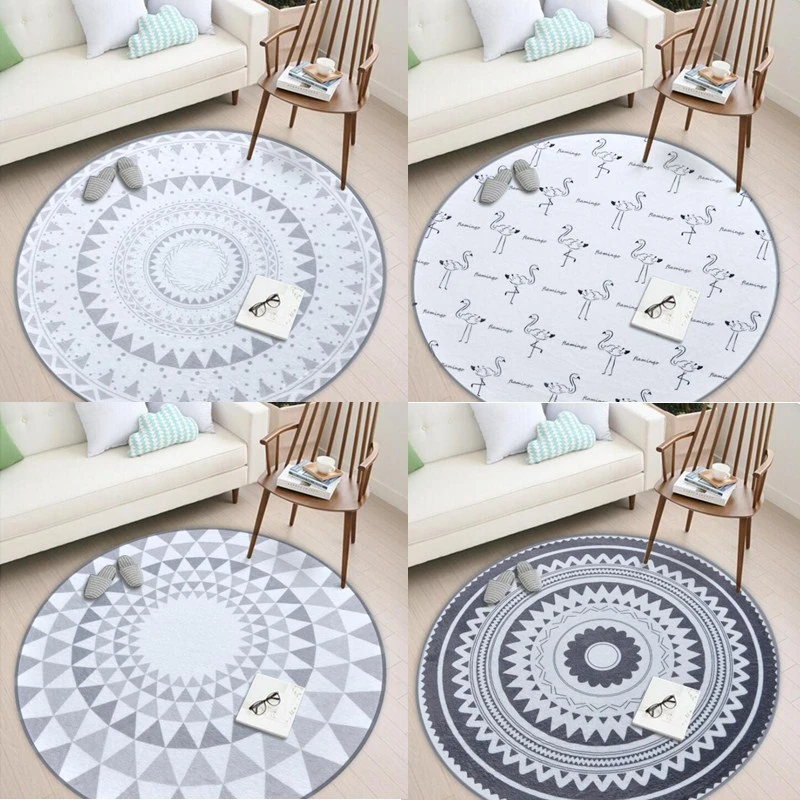 

Nordic Gray Style Anti-slip Round Carpets For Living Room Coffee Table Computer Chair Area Rugs Children Play Mat Carpets