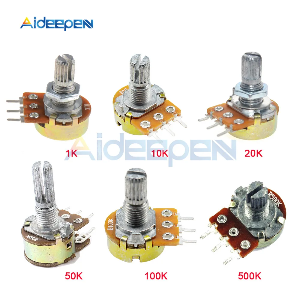 

5Pcs WH148 Linear Potentiometer B1K B2K B5K B10K B20K B50K B100K B500K 15mm Shaft With Nuts Washers 3pin WH148