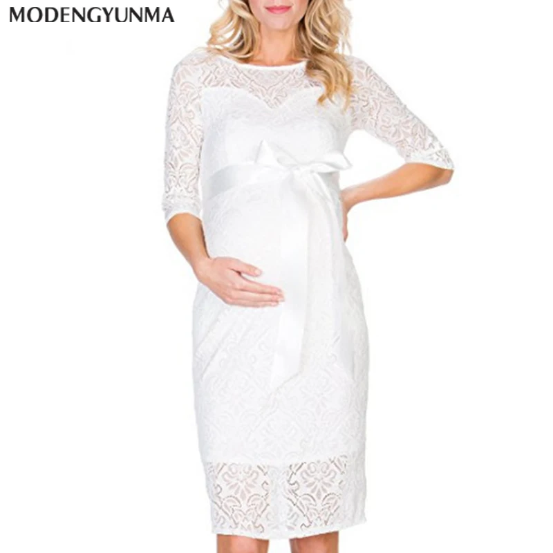 Одежда с бантиком элегантное платье для беременных женщин одежда с коротким рукавом вырез лодочкой бедра с запахом цветочное кружевное