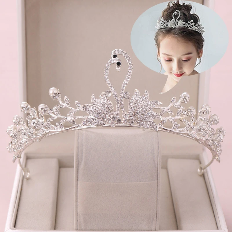 

Rhinestone Princess Crown Pearl Wedding Tiaras Swan Jewelry For Kids' Ballet Performances Fashion Accessories 2019