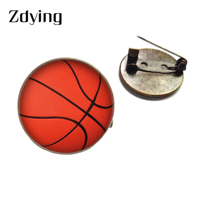 ZDYING античная бронза покрытием Волейбол Баскетбол значок брошь стекло кабошон с фото булавки для одежды рюкзаки V009
