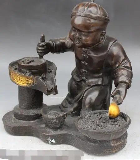 

S1680 China Bronze Gilt Carved FengShui Wealth Folk Wog Boy Kid Child Statue Figurine discount 30% (C0324)