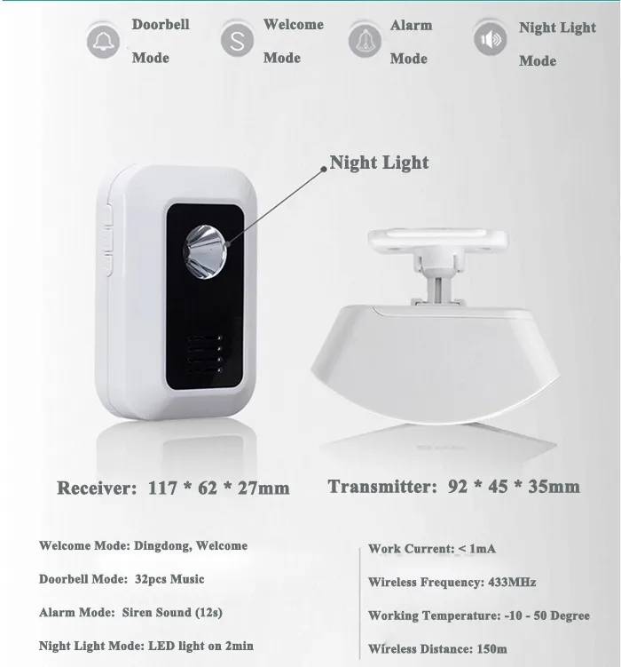 Интеллектуальный Добро пожаловать дверной звонок с 433 мГц Беспроводной звонки Беспроводной цифровой дверной звонок Wellcome сигнализации