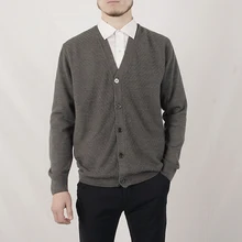Весна Осень Мода однобортный саржевый с волновым орнаментом переплетение v-образным вырезом повседневные мужские кардиганы мужской вязаный свитер трикотаж джерси