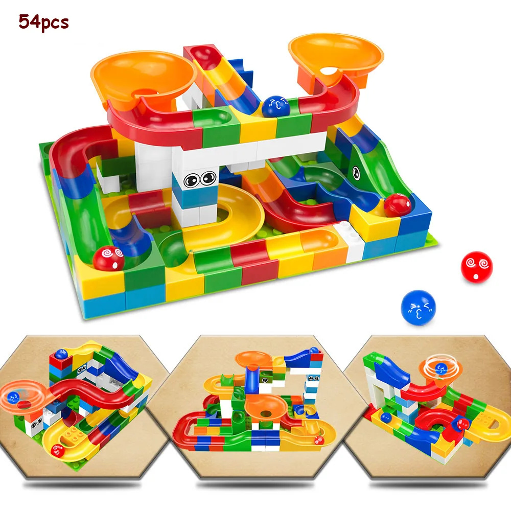 

54Pcs Construction Marble Race Run Maze Balls Track Building Blocks Big Size Educational Bricks Compatible with Brand Duploed