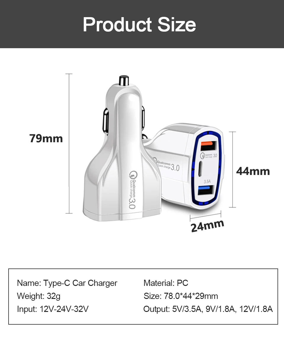 35 W быстрое QC 3,0 usb type-c автомобильное зарядное устройство для мобильного телефона быстрое PD автомобильное зарядное устройство s type C PD 3,0 двойной USB универсальный телефон