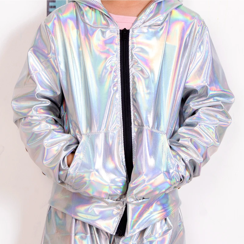 

2018 Spring Autumn Kids Audlt Fluorescence bomber Jacket Stage Performance Wear paillette feminina casaco Hip Hop dance coat