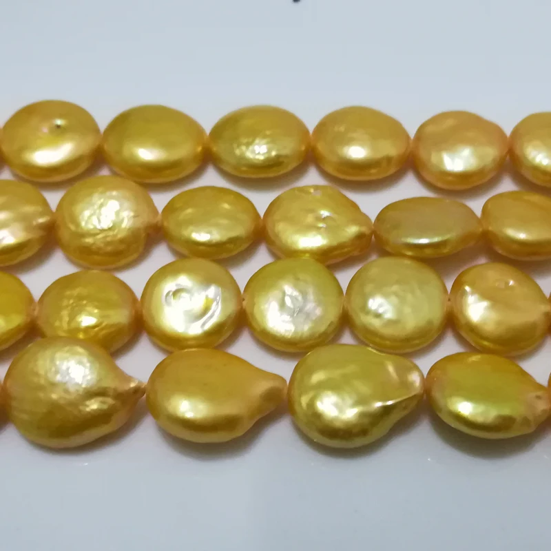 

16 inches 11-12mm High Luster Good Nacre Gold Coin Shaped Natural Fresh Water Pearl Loose Strand for Necklace