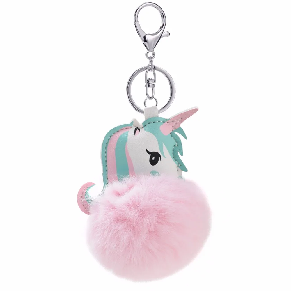 

Cute Fluffy Fur Unicorn Key Chain PomPom Keychains For Women Pokemon Key Rings Backpack Pendant Accessory llaveros para mujer