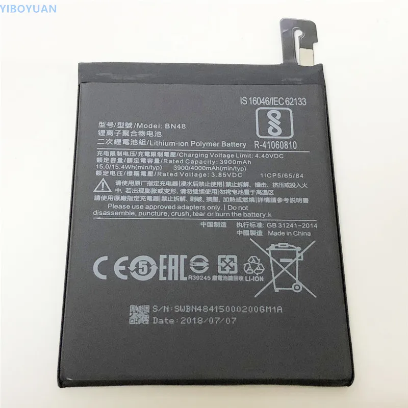 

3.85V 3900/4000mAh BN48 For XiaoMi RedMi Note 5 Pro Battery