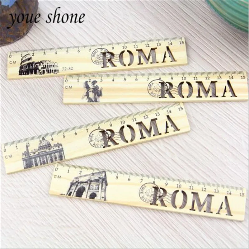 1Pcs Retro Hollow Wooden Ruler Straight Ruler Creative Cute Letter Log Ruler For Student Stationery 15cm 1pcs lot new cute vintage city hollow wooden ruler bookmark 15 cm straight ruler