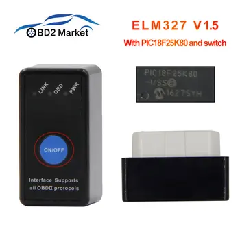 

Super Mini Elm327 Bluetooth OBD2 scanner Elm 327 V 1.5 OBD 2 Car Diagnostic Tool elm327 PIC18F25K80 OBDII Adapter Code Reader
