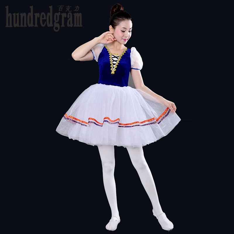 

Blue Ballet Skirt Adult Performance Costume Chorus Costume Skirt Practice Skirt Short Sleeve Puff Skirt-dod284