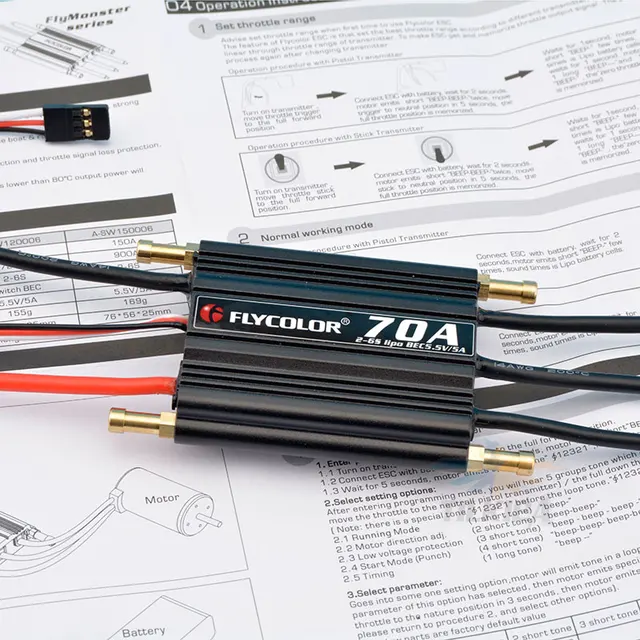Rc Boat Flycolor ESC 50A 70A 90A 120A 150A Brushless ESC Speed Controller Support 2-6S Lipo BEC 5.5V/5A for RC Boat 5