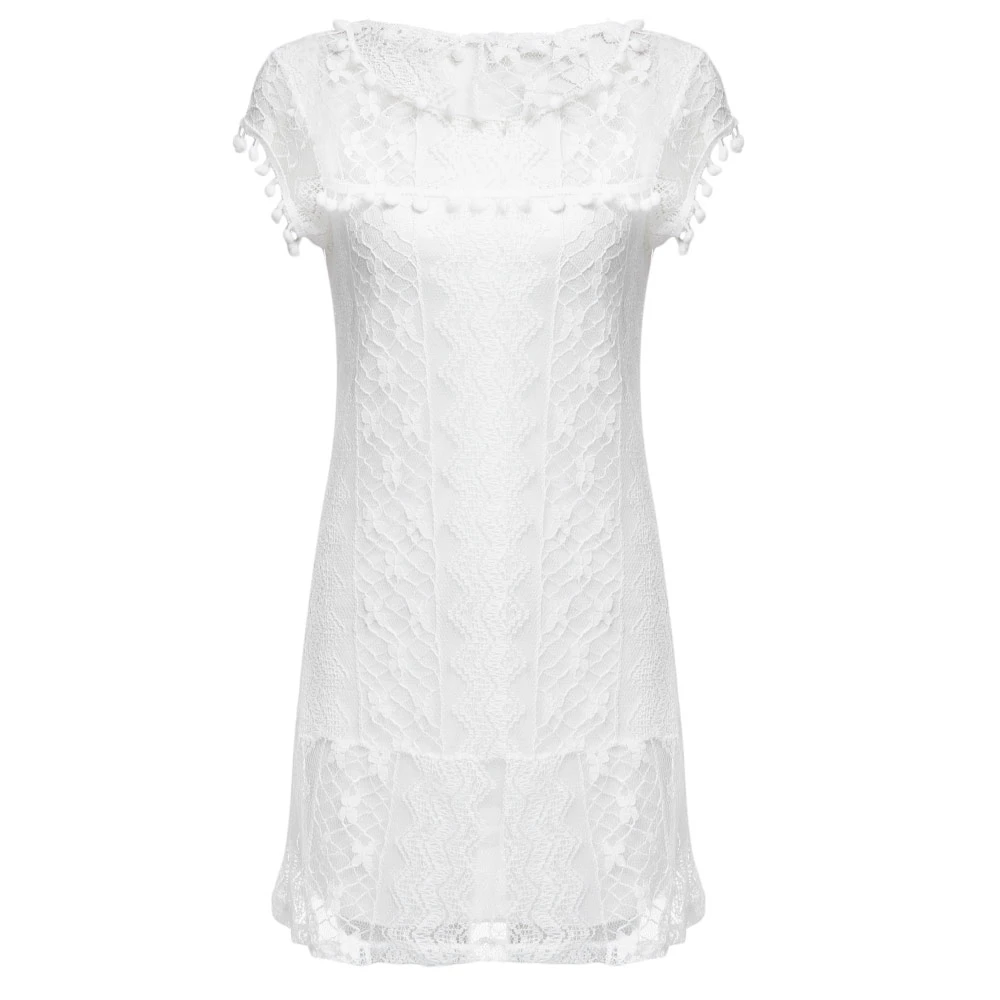 VESTLINDA Lace Dress Women O Neck Sleeveless Solid White Dress Summer 2017 Fresh Style Loose Mini Short Dress Vestidos Plus Size 11