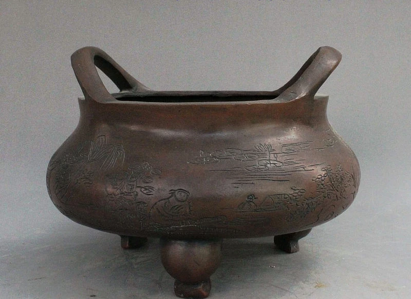 

6" Old China Buddhism Temple Bronze Tree Building Willow Incense Burner Censer