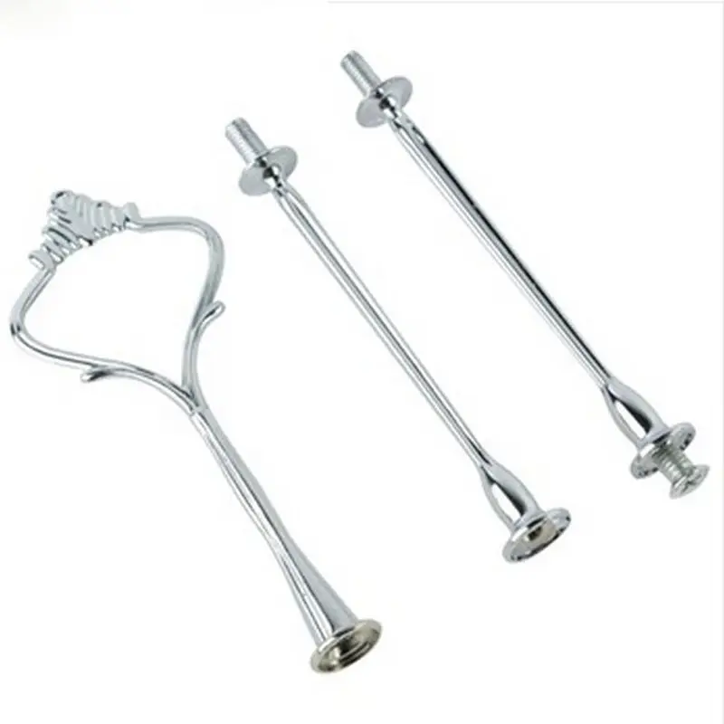 1 Set 2 or 3 Tier Cake Plate Stand Crown Handle Fruit Dish Pastry Plate Metal Fitting Wedding Party Silver/Gold