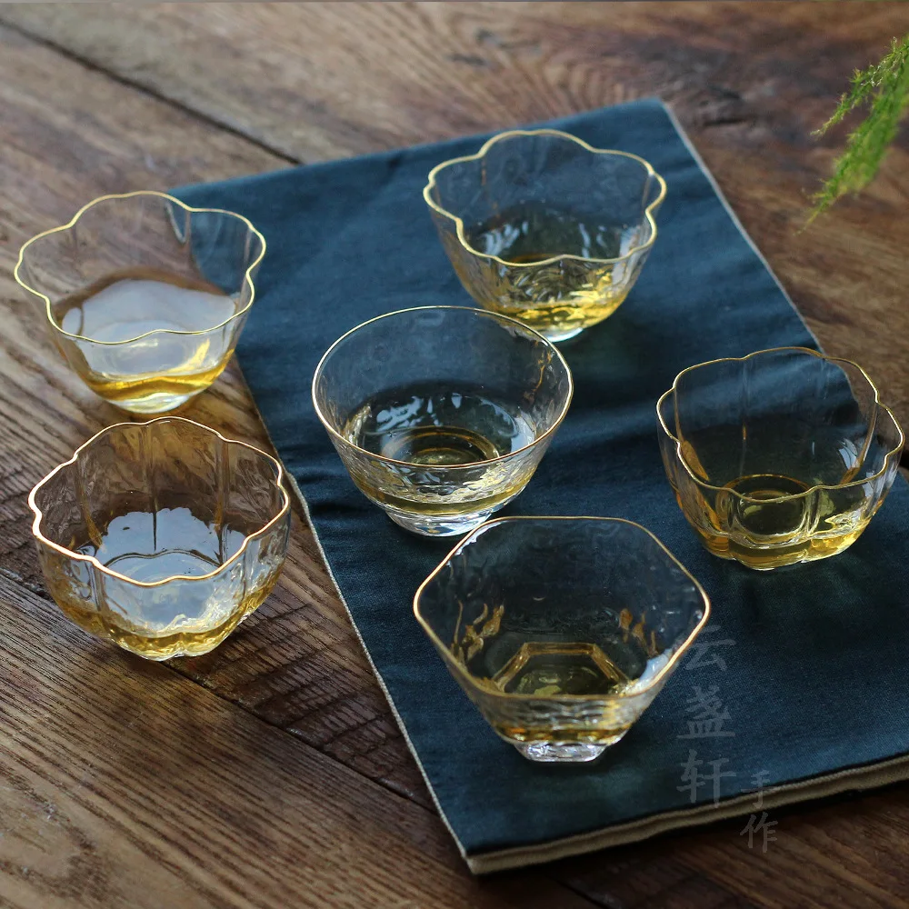 

Phnom Penh six angle personal cup hammer glass gold line tea cup Japanese tea cup Kung Fu tea set tea wine