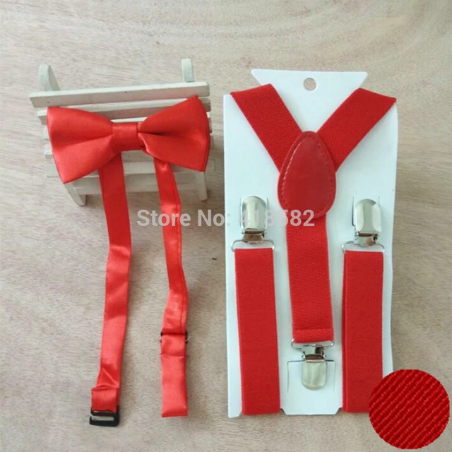 Gentlemen Boy Adjustable Clip-on Braces Suspender and Dickie Bow Tie Sets 