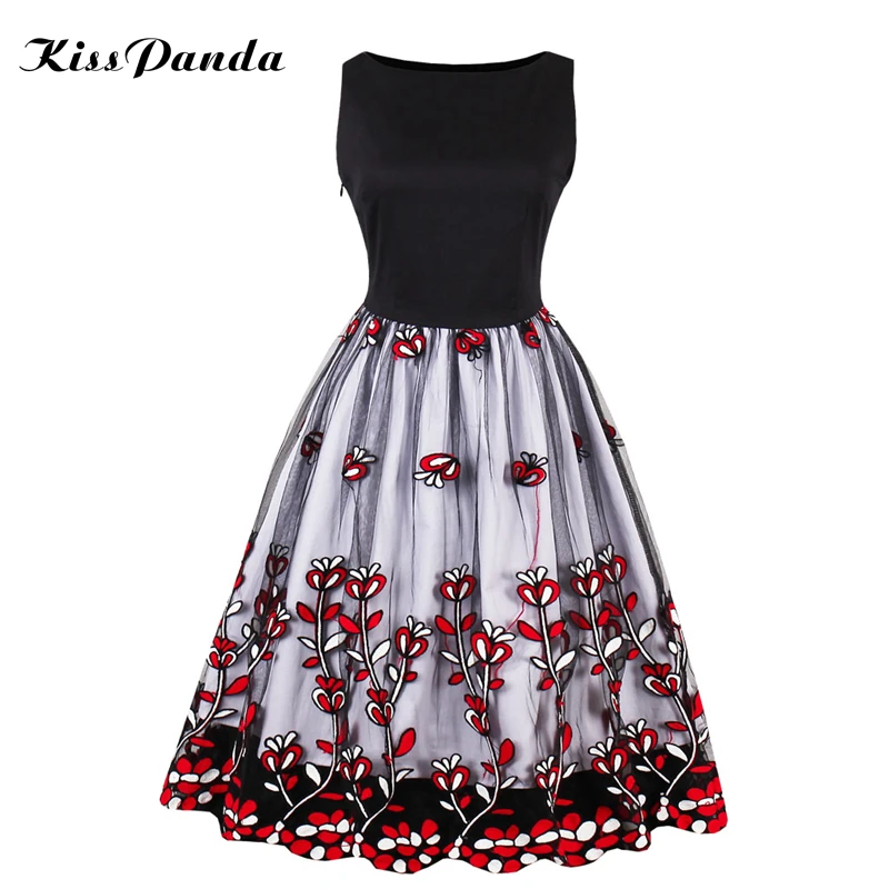 women dress 2017 lace floral print a-line vintage dresses summer autumn (7)