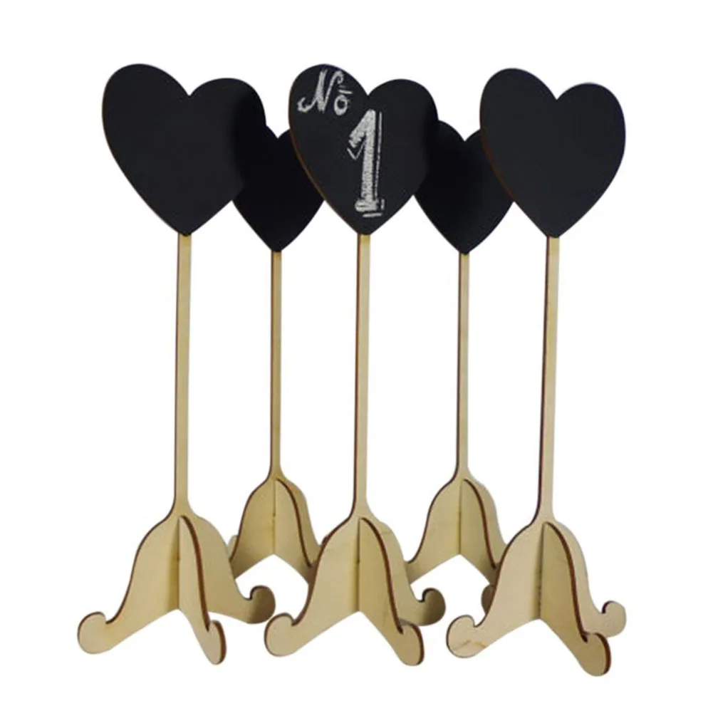 

10pcs Heart Wooden Blackboard Chalkboard with Base Place Card