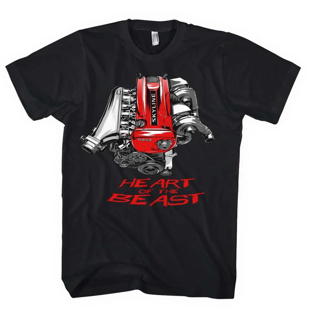 2019 Hot Sale 100% cotton Classic Japanese car fans Skyline GTR RB26 R32 R33 R34 Heart Of The Beast Engine JDM Tee Shirt | Мужская