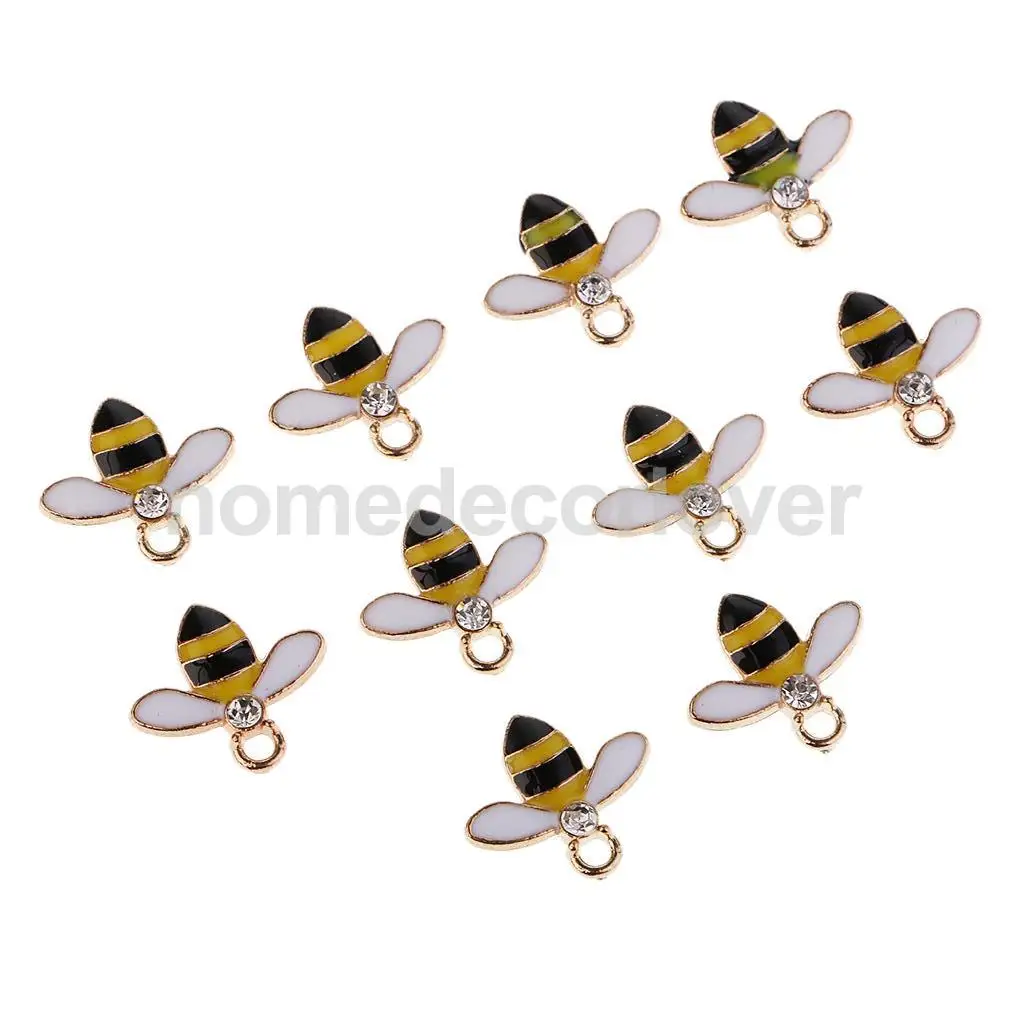 10Pcs Cute Bee Alloy Rhinestone Embellishment Diamante Flatback Buttons DIY Scrapbooking Cellphone Case Hair Accessories Charms