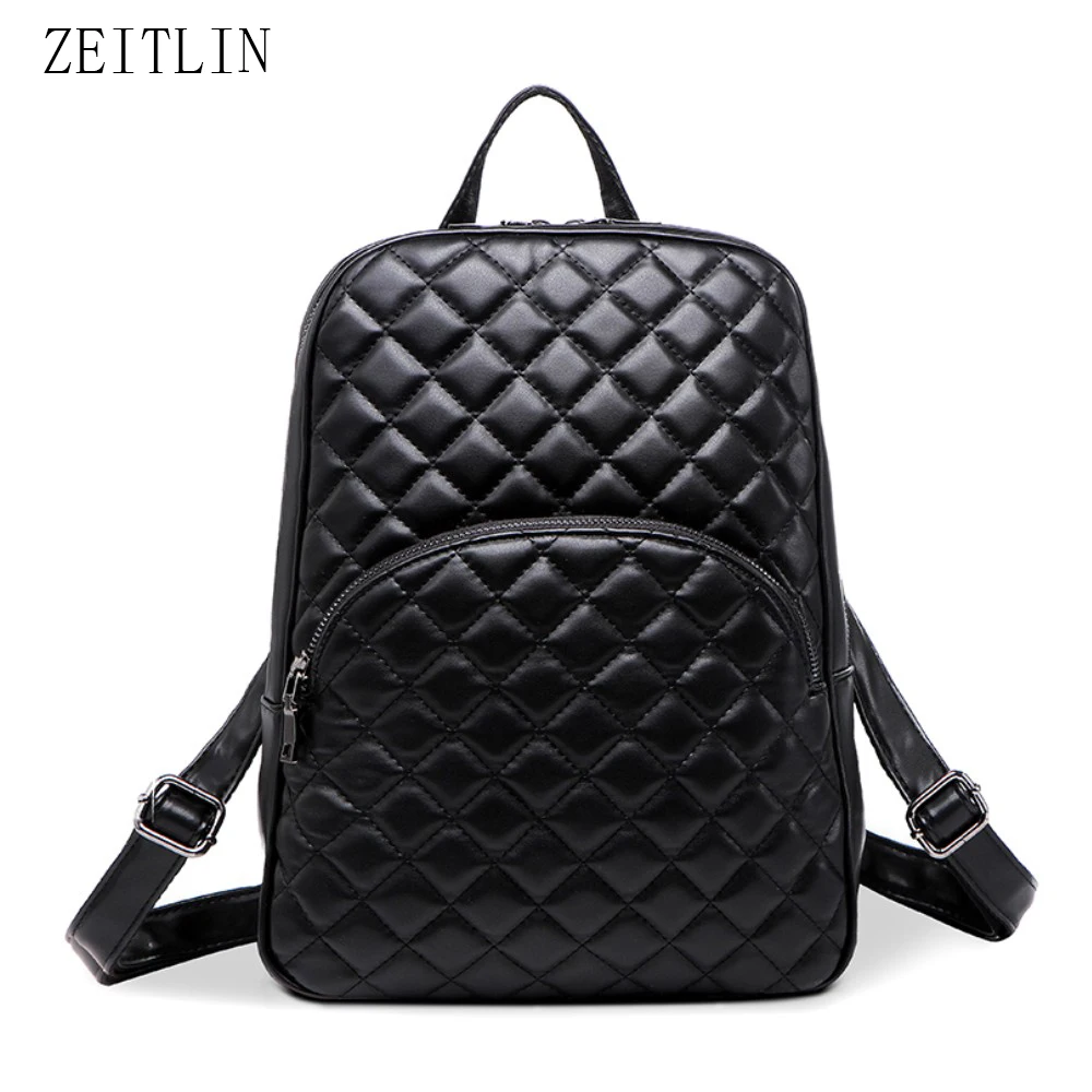 2016 New Backpack Women Quilted Fashion Sheepskin Leather Backpack For
