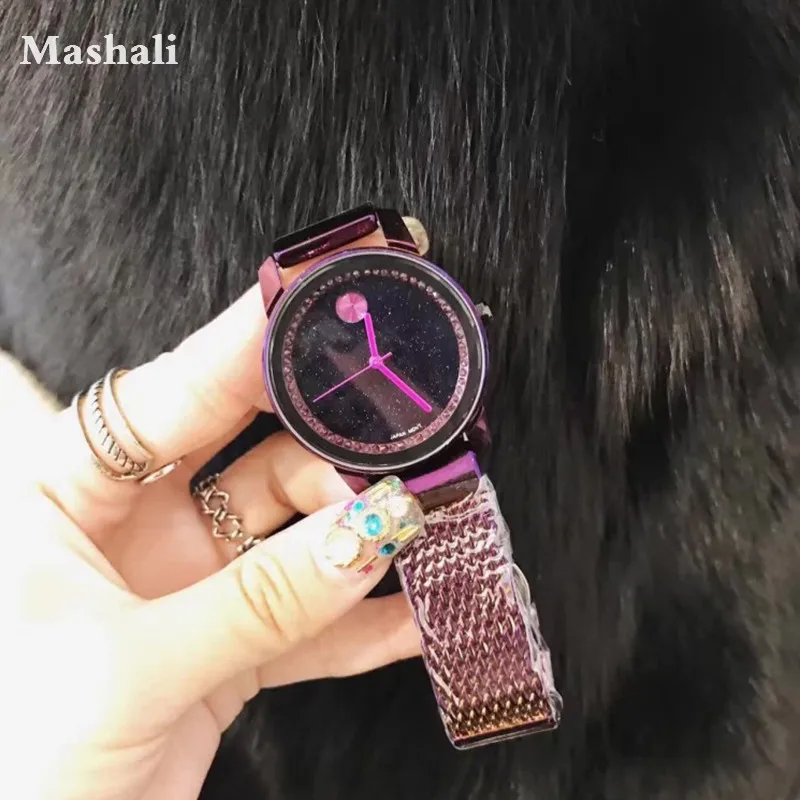 Женские наручные часы с кристаллами Mashali Модные фиолетовые украшенные стразами
