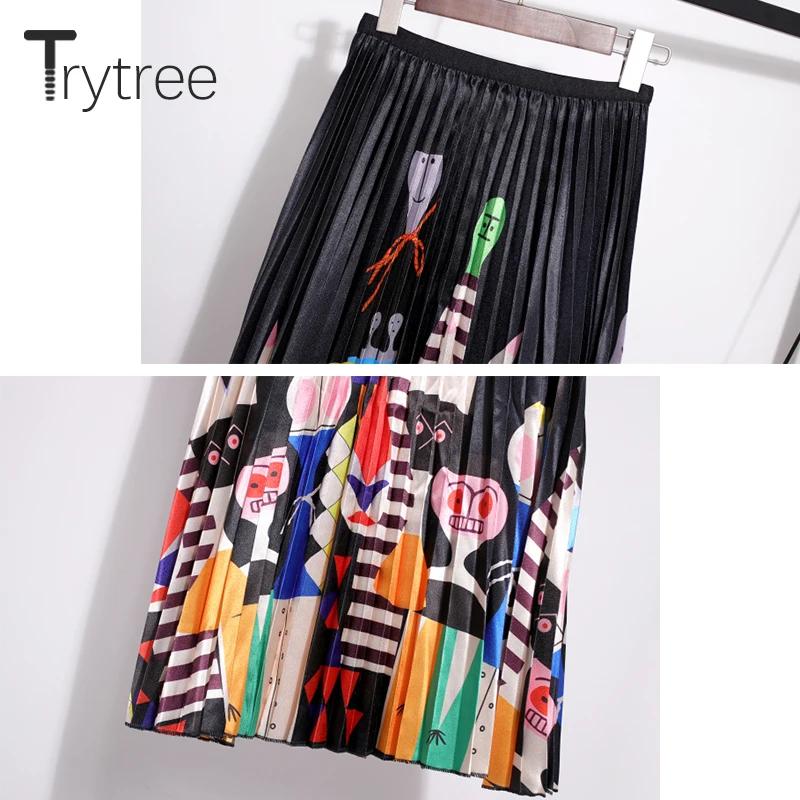 Летняя Осенняя плиссированная юбка Trytree Женская с мультяшным принтом юбки до