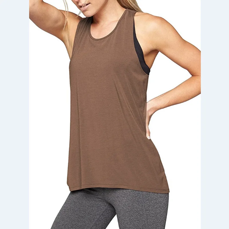 Kakaforsa топ для бега, спортивные нательные блузки без рукавов, женская одежда для бега, женские майки, топы для фитнеса, однотонные футболки - Цвет: Coffee