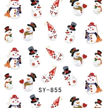 Блестящая водная наклейка для ногтей, наклейки для ногтей на Рождество, Рождество, Санта-Клаус, олень, SY855-860