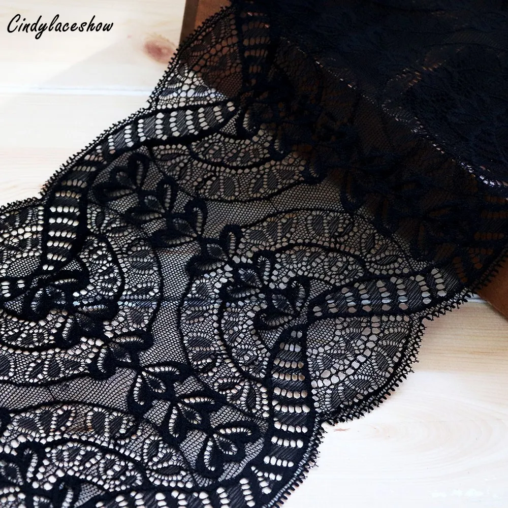 

1 Yard 17.5cm Width Black Springy Lace Fabric Trims Ribbon Bra Garment Underwear Accessories For Wedding Decoration DIY LA205
