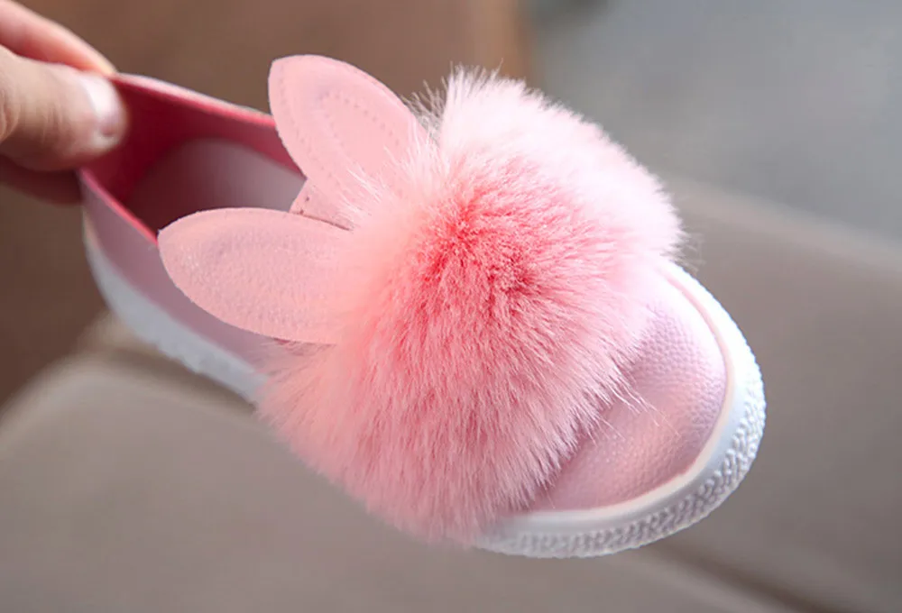 MUQGEW/Детская меховая обувь для девочек с кроличьими ушками; меховая обувь принцессы; меховые кроссовки для детей; детская кожаная обувь;# XTN