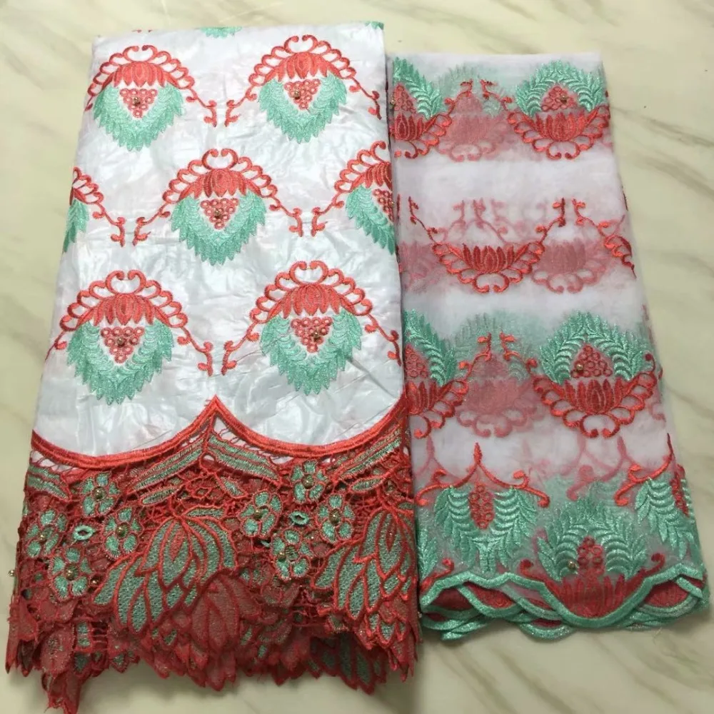 

2018 Laest African Beads Bazin Lace Fabric 5Yards With French Lace Embroidery Bazin Riche Getzner Fabric Online