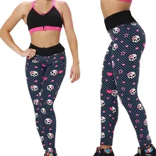 Для женщин Спортивные леггинсы Йога Мотобрюки Бег тренировки Фитнес Gym Спортивное Брюки для девочек принт черепа ZM14