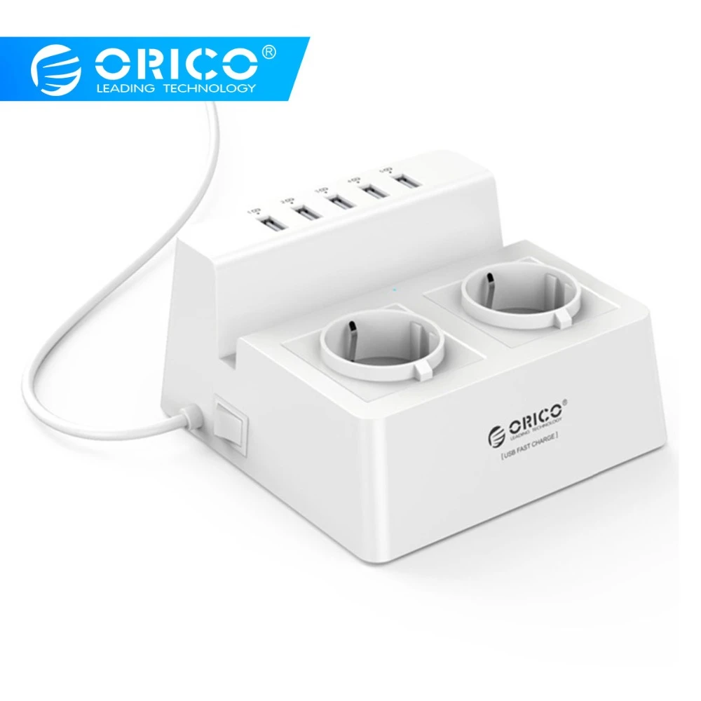 

ORICO Power Strip Smart Socket Charging Desktop Charger with 2 AC Outlets and 5 USB Ports for Phones,Tablets and Desktops(ODC)